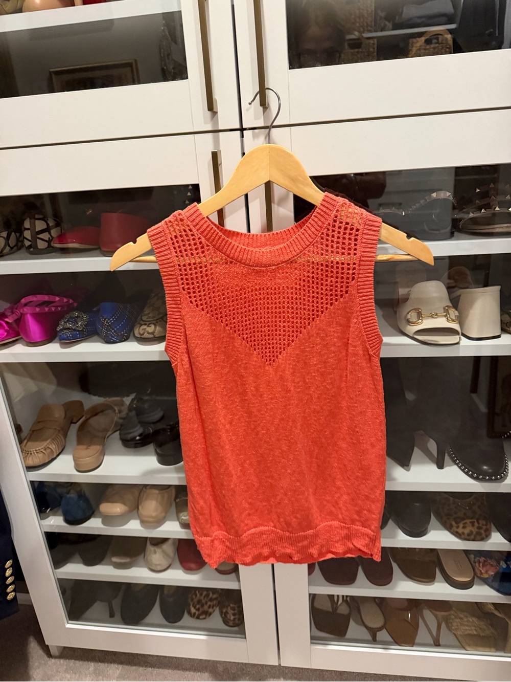 Staccato Coral Knit Crochet-Yoke Tank
